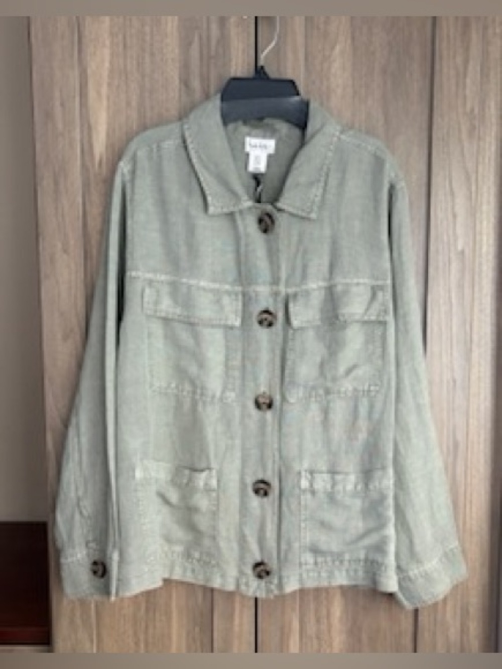 NWT! Nicole Miller Sage Green Utility Linen Blend Jacket | 1X